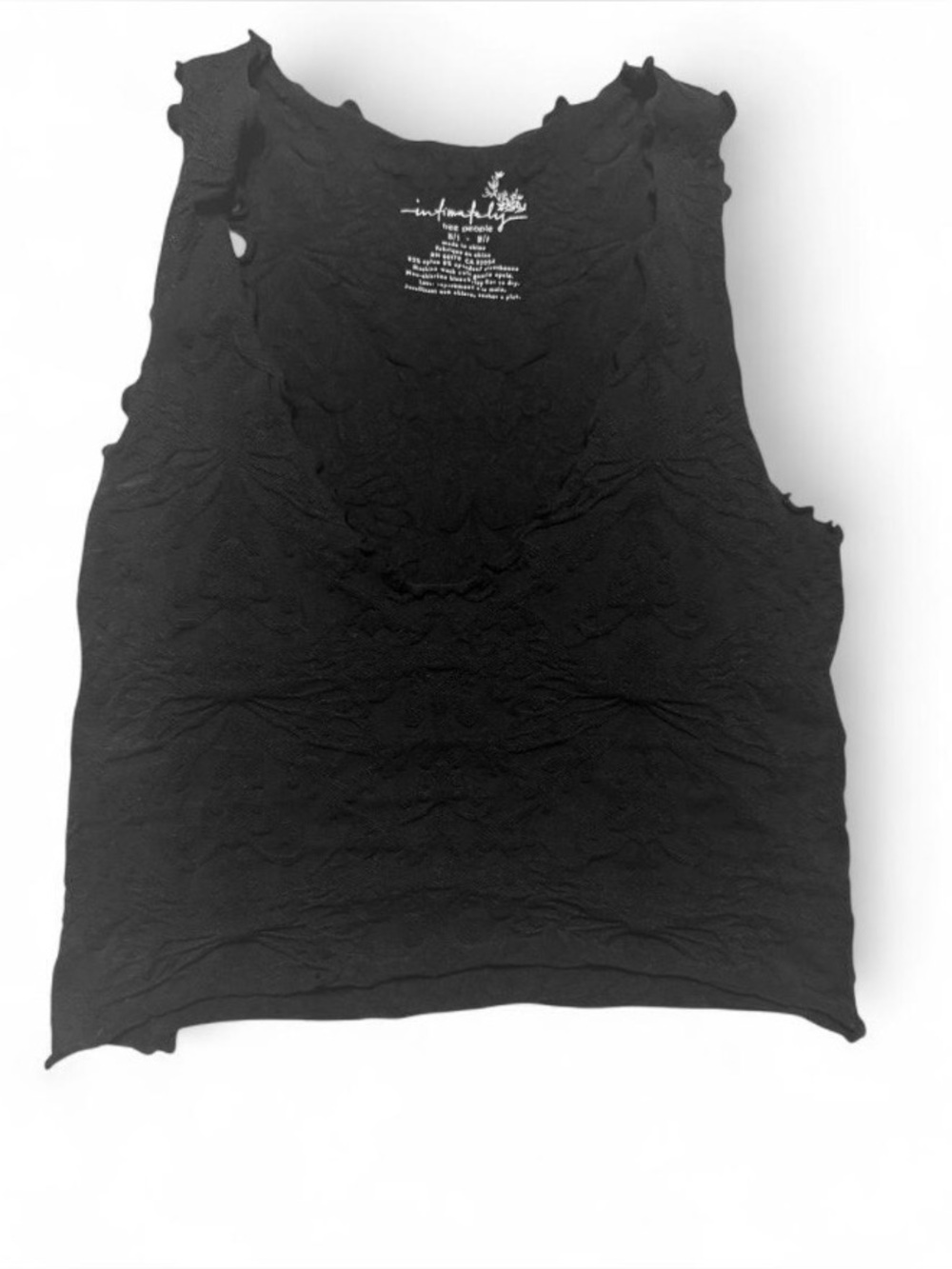 Free People Intimately Black Ruffled Edge Floral Lace Crop Top